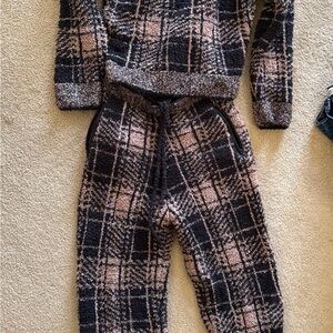 SKIMS Black and Pink Plaid Joggers